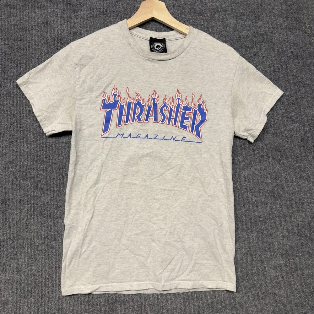 Thrasher Magazine Flame Logo T Shirt Mens Small Gray Skateboarding Streetwear